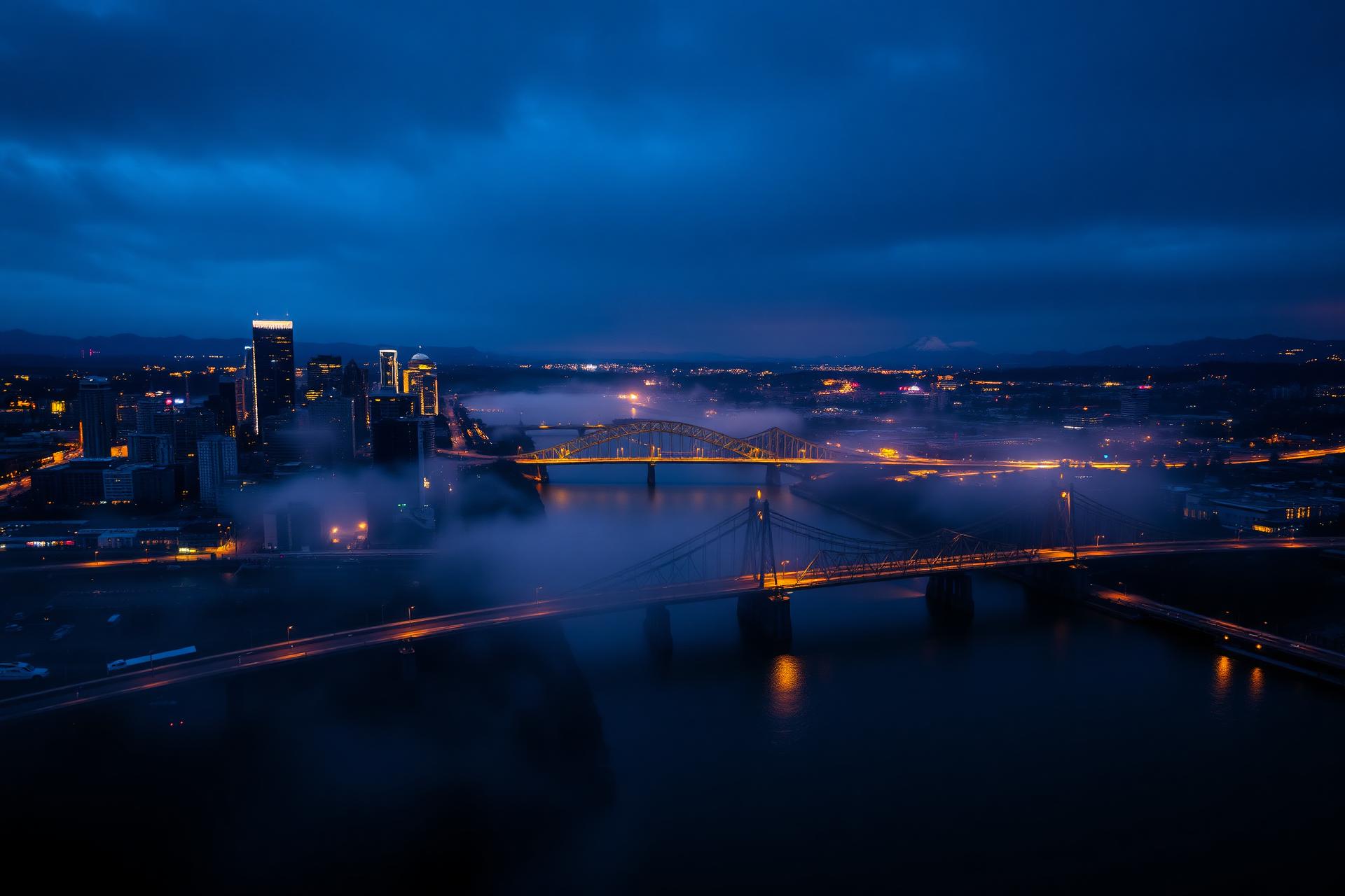 Portland skyline at blue hour